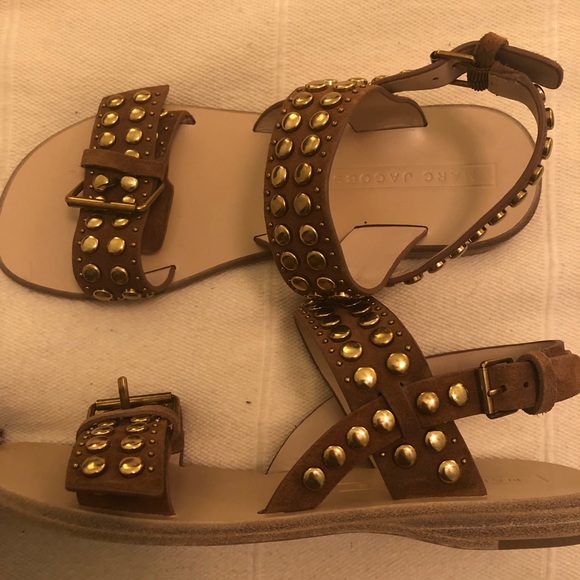 Marc Jacobs Brown Leather Stud Sandal SZ 6.5 - Picture 3 of 4